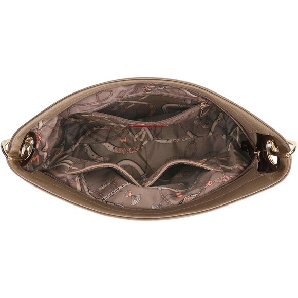 Women's Tan Satchel Bucket Top Wide Handle Elegant Stylish Shoulder Hobo Bag - Picture 4 of 8